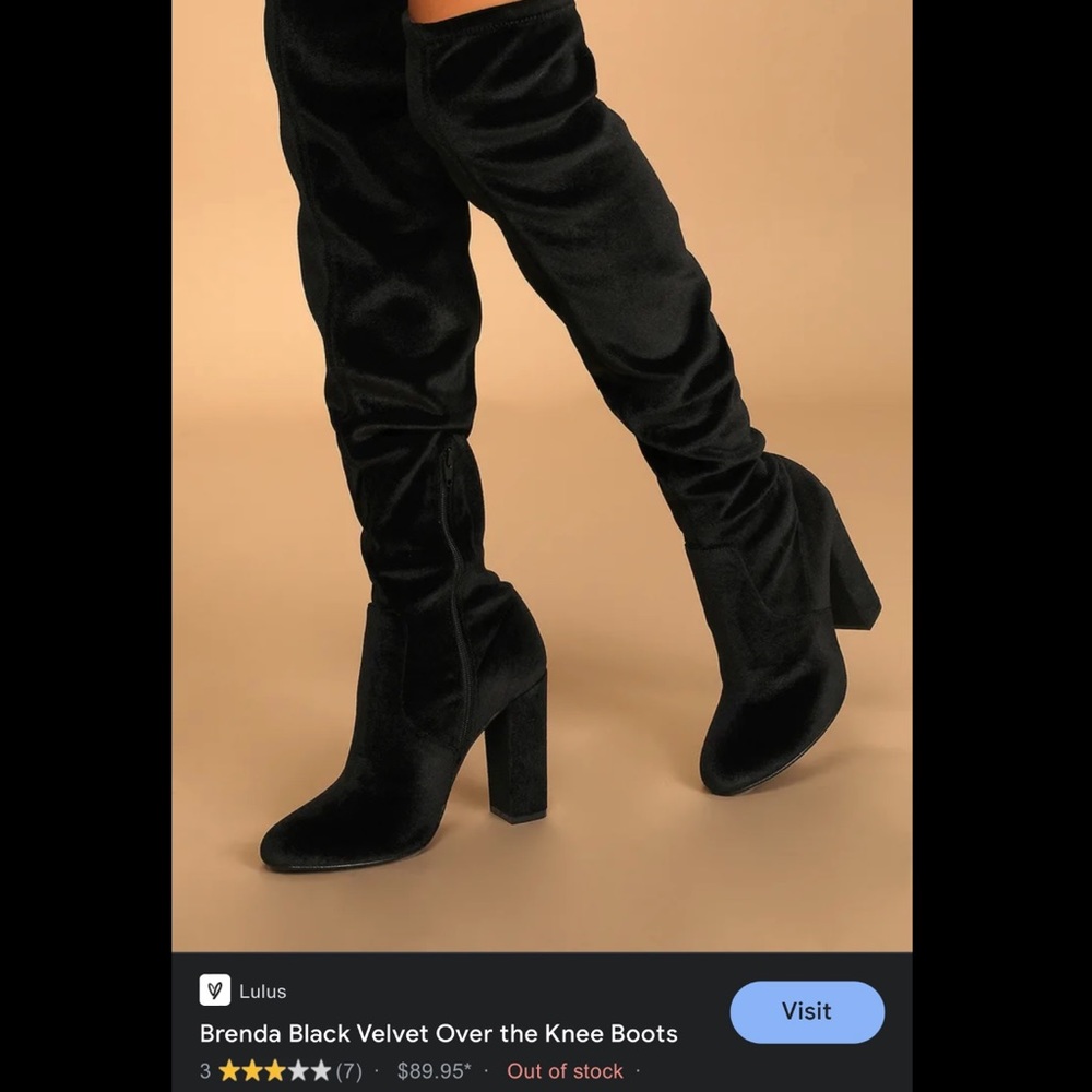 Brenda Black Velvet Over the Knee Boots